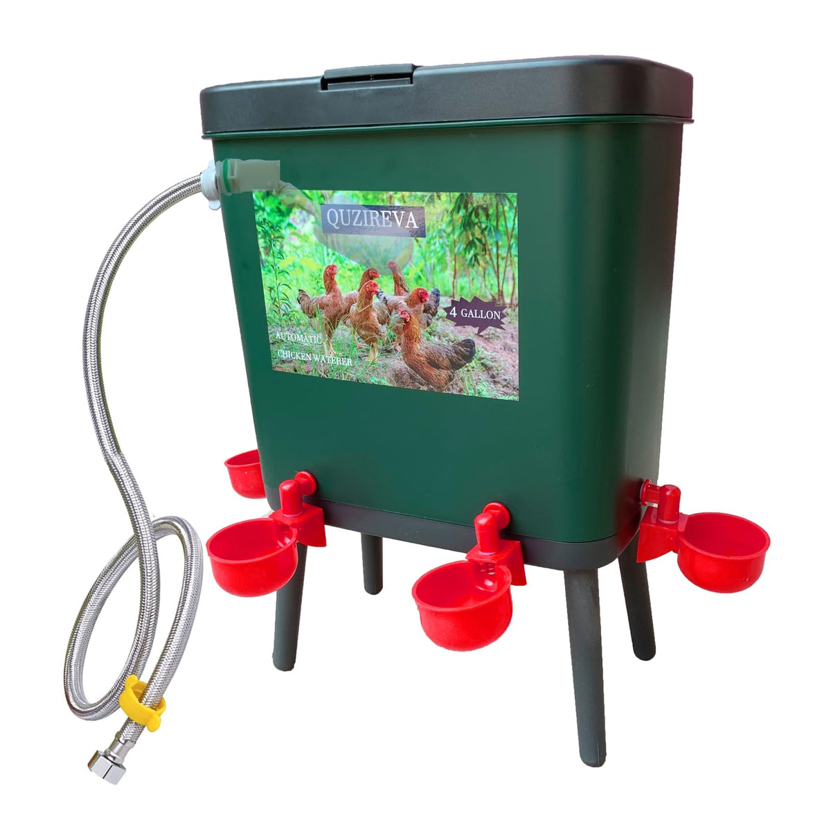 4 Gallon Automatic Float Controlled Poultry Waterer with Hose and Cups L6087