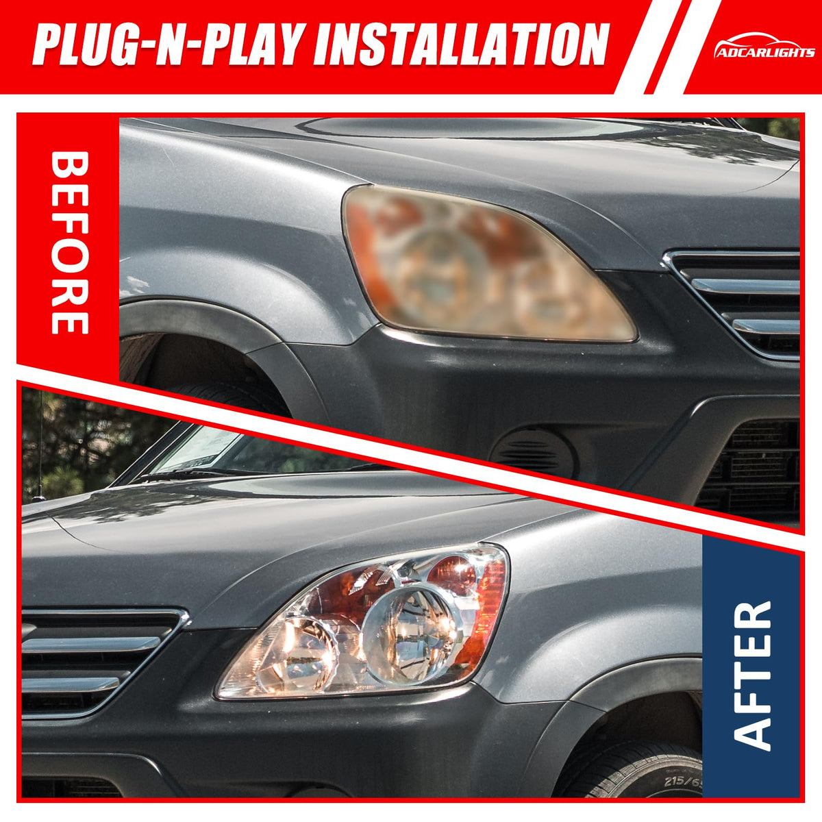Headlight Chrome Housing Amber Reflector Replacement Pair F283405