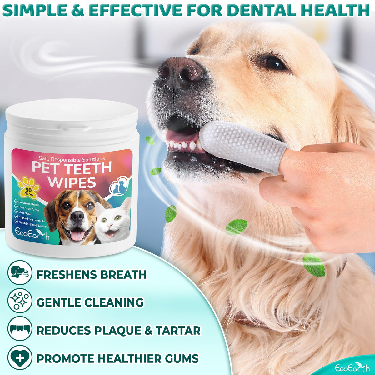 Teeth Cleaning Wipes for Dogs and Cats, 50 pc S4895
