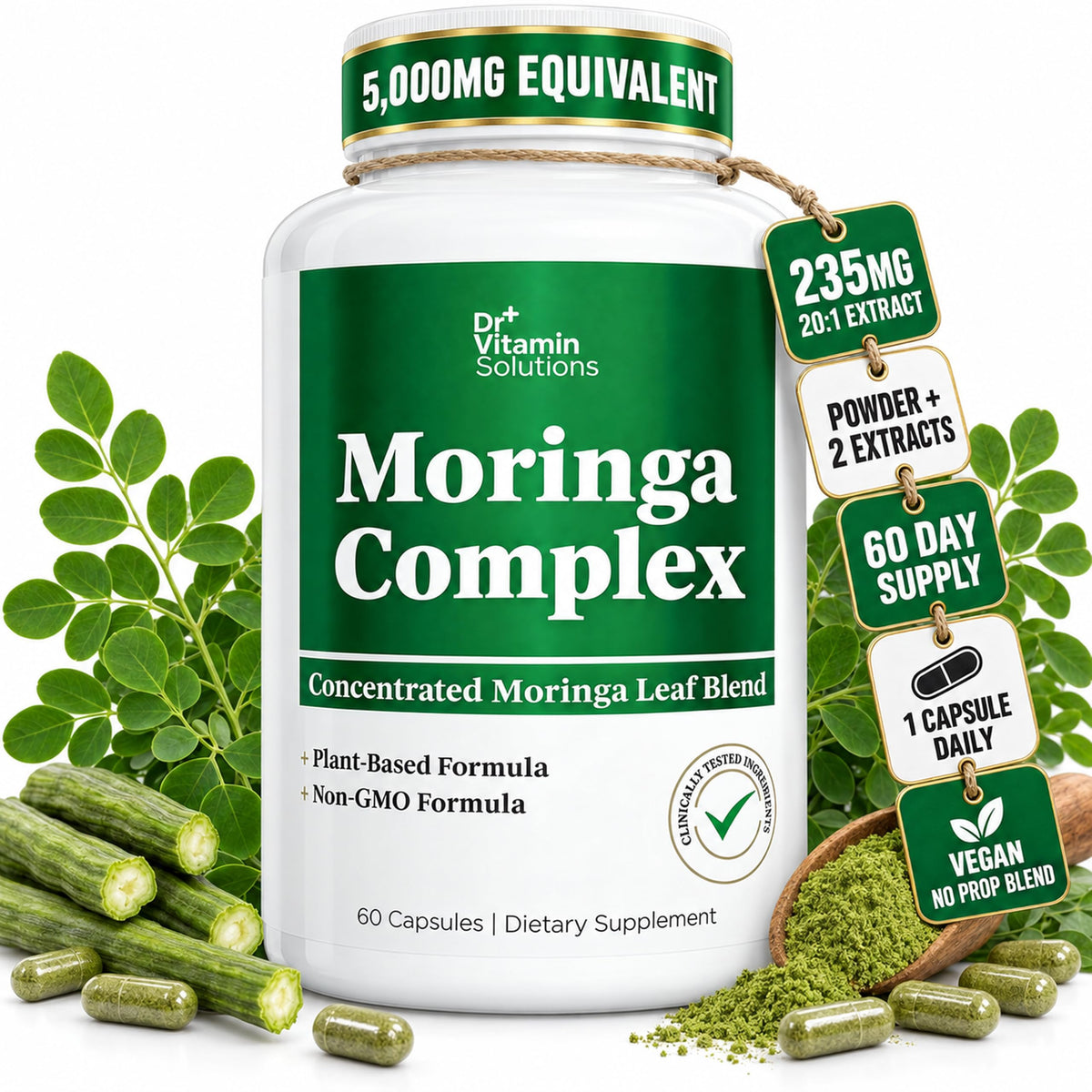 Moringa Oleifera Capsules with 20:1 Leaf Extract E259