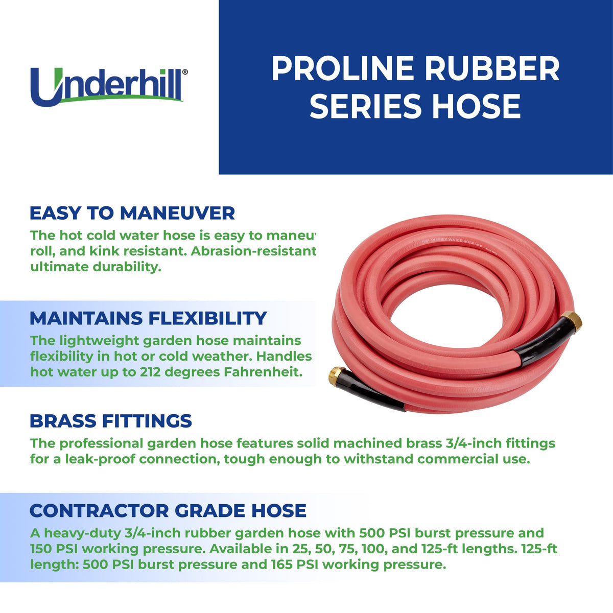 Heavy-Duty Rubber Garden Hose 3/4 Inch x 100 ft Red E71484
