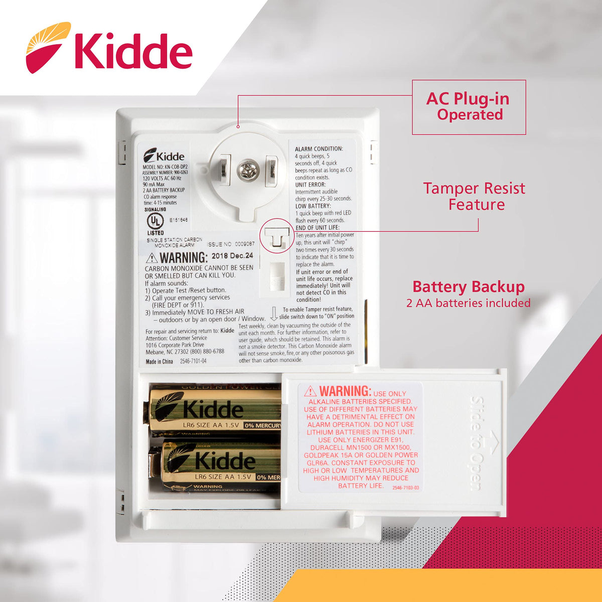 Carbon Monoxide Detector with AA Battery Backup P3684