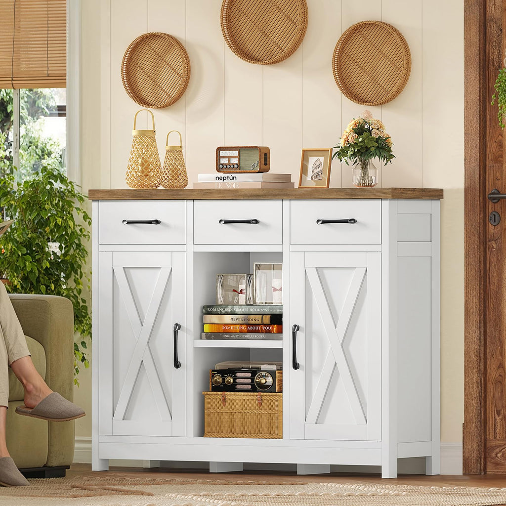 White Storage Cabinet with 3 Drawers and 2 Doors P387377