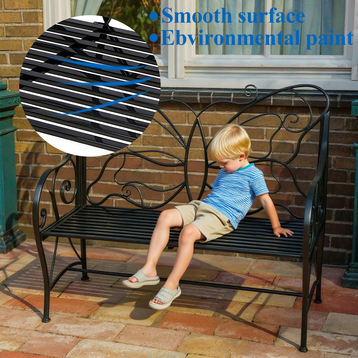 Outdoor Cast Iron Bench with Armrests Double Seats Z3090