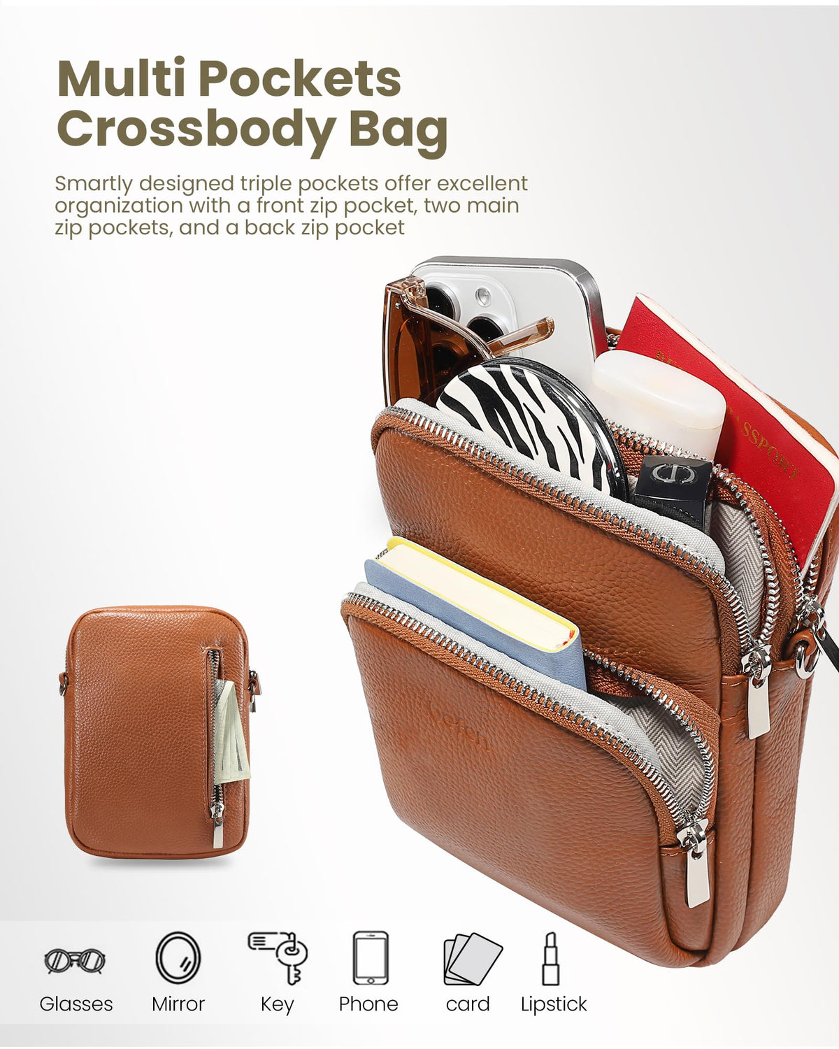 Small Genuine Leather Crossbody Bag with RFID Blocking Card Slots Z356