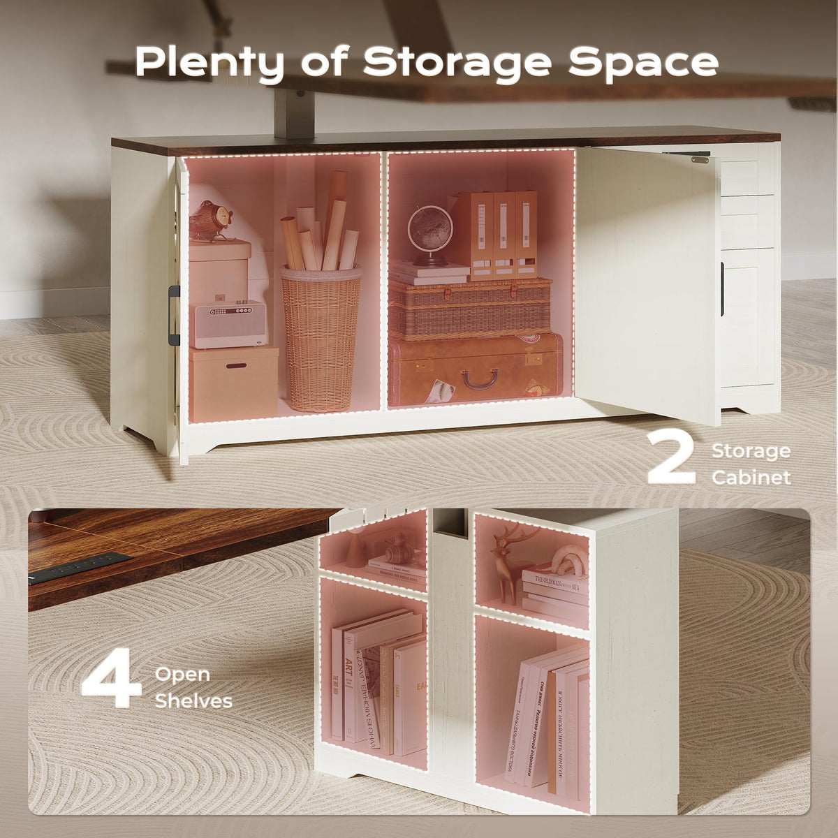 55'' L Shaped Standing Desk with Outlets and Drawers N2803