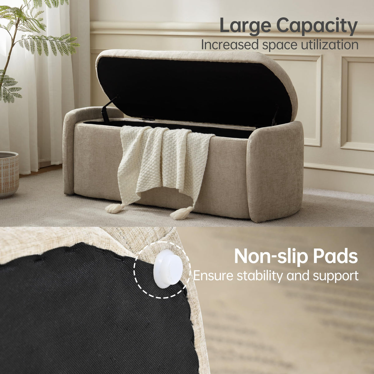 Khaki Upholstered Storage Bench V75555