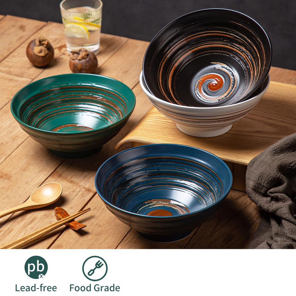 Multicolor Ceramic Ramen Bowl Set of 4 V50329