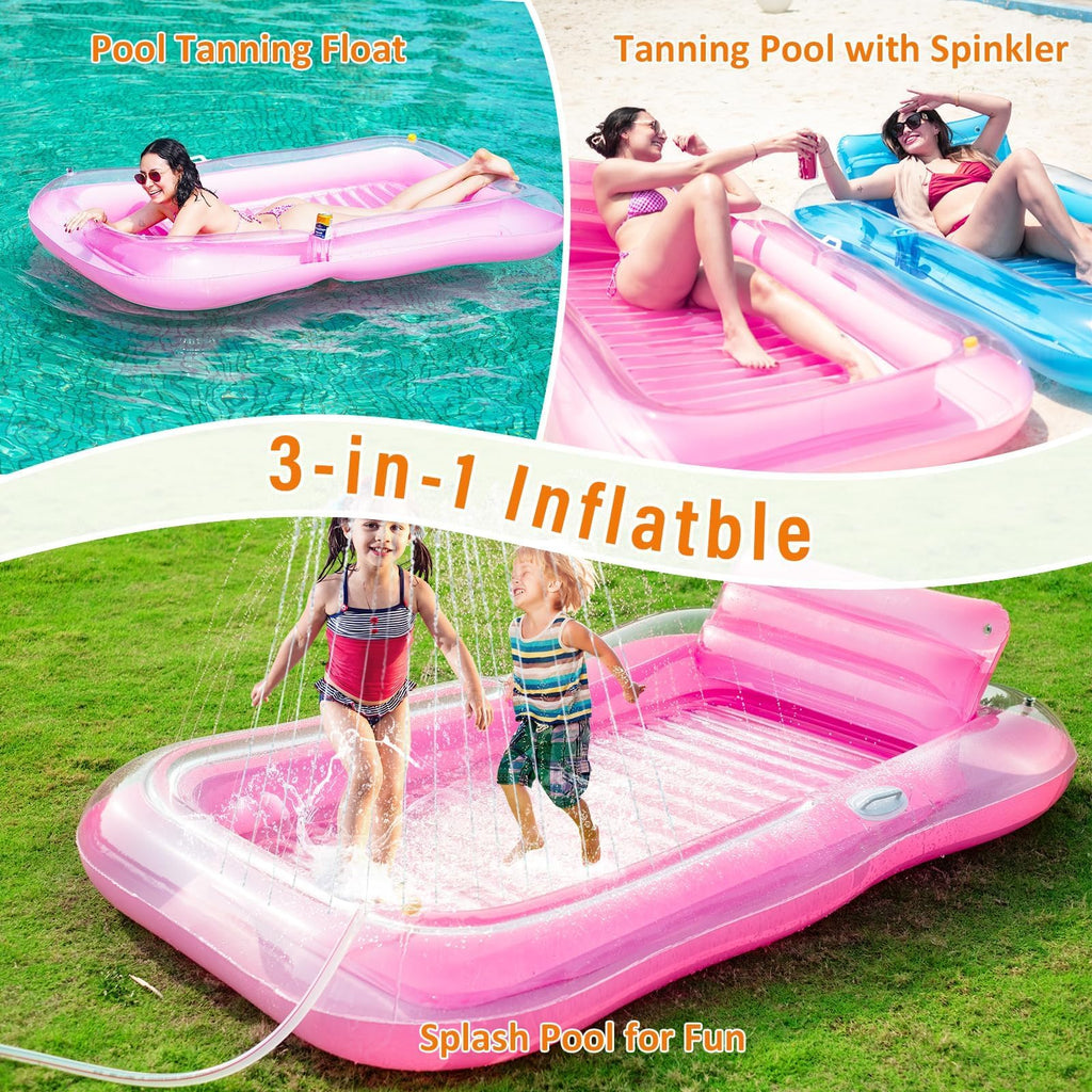 Inflatable Tanning Pool Lounger Float with Sprinkler U70131
