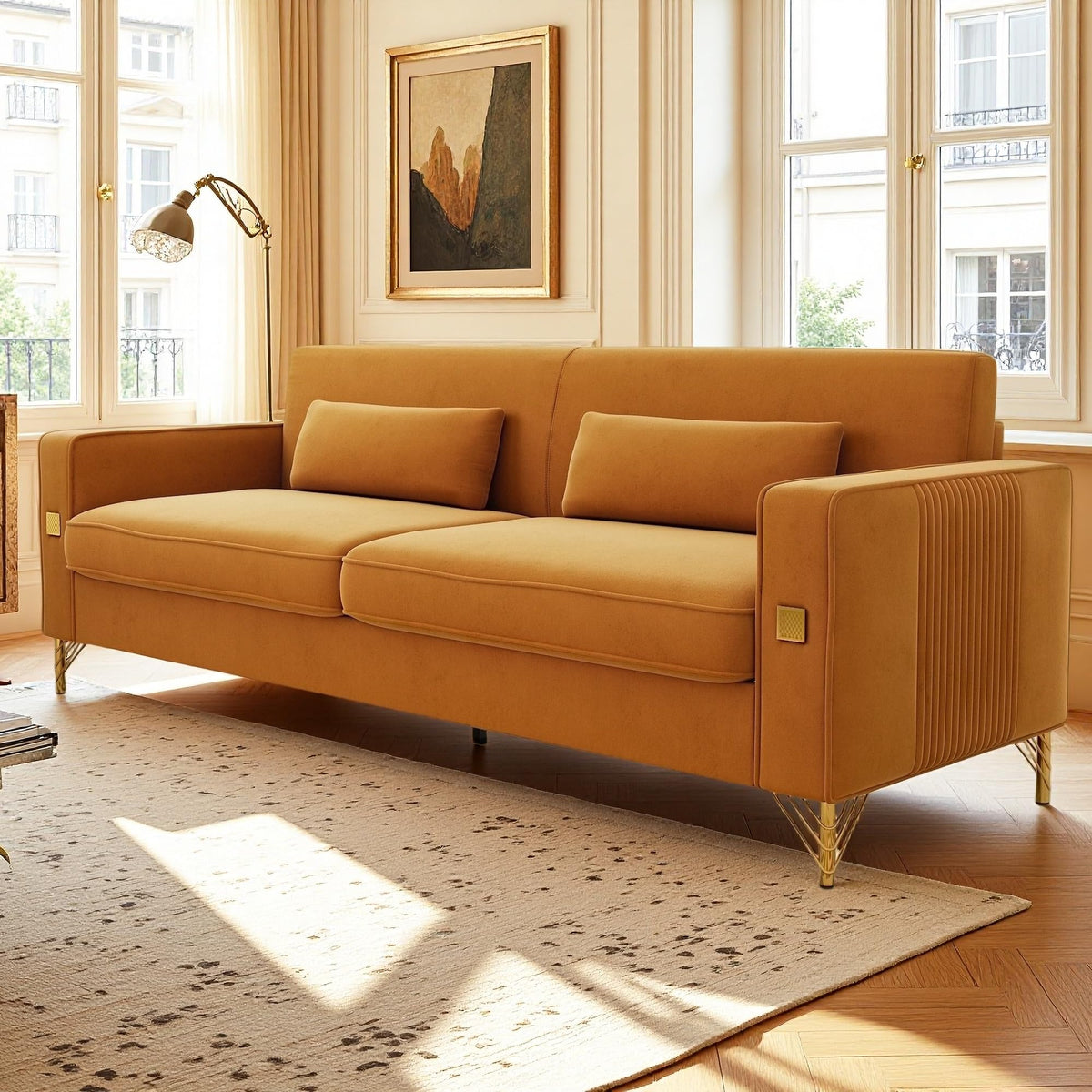 Oversized Velvet Sofa with Armrest and Removable Cushions L4710