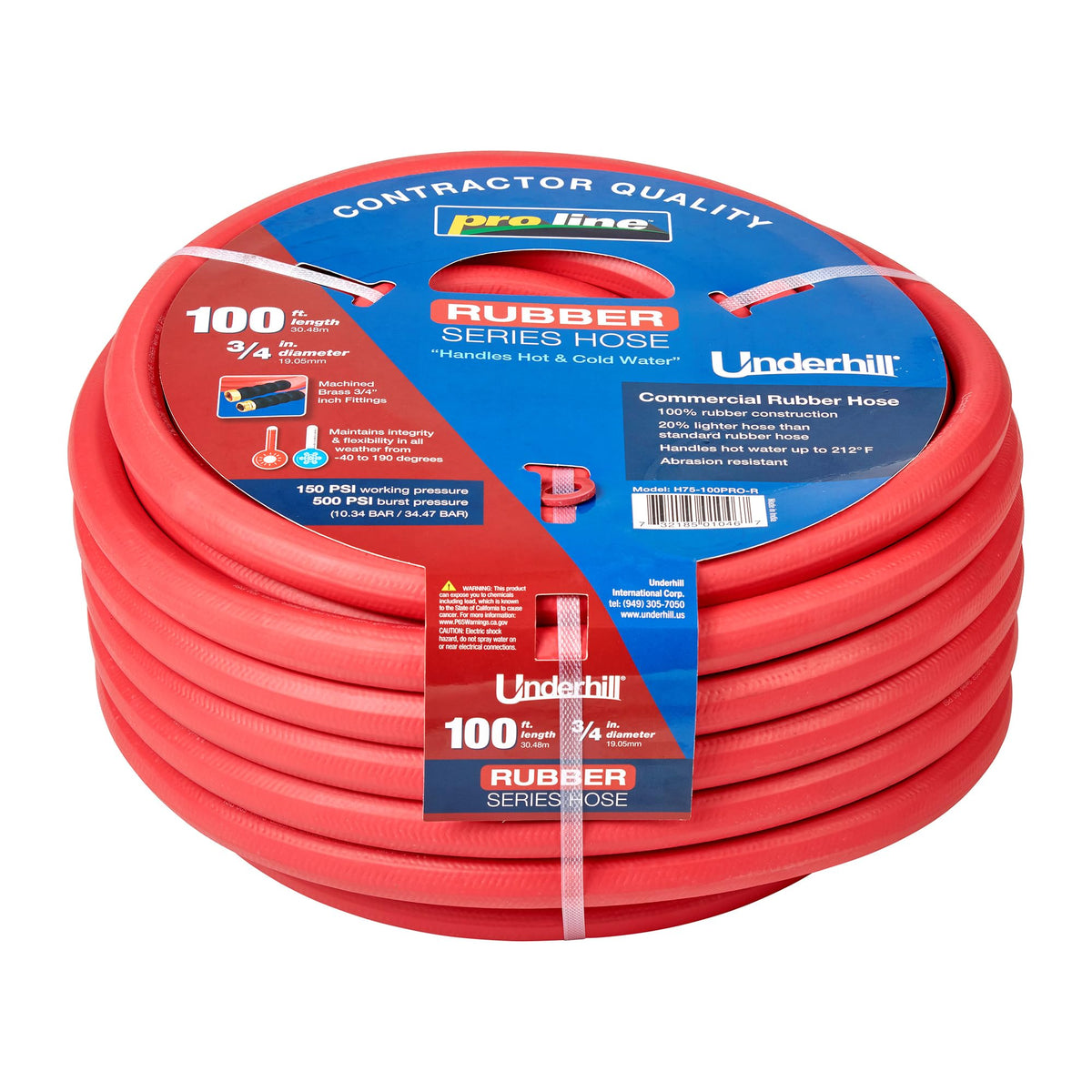Heavy-Duty Rubber Garden Hose 3/4 Inch x 100 ft Red E71484