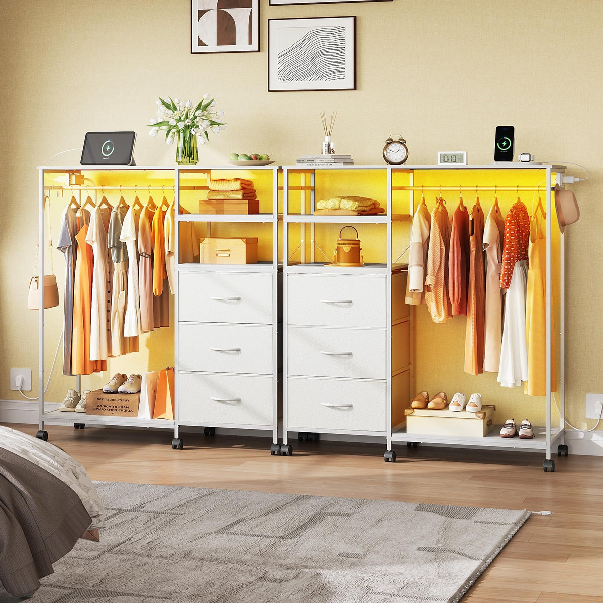 White 3 Drawer Dresser with Hanging Rack H694640