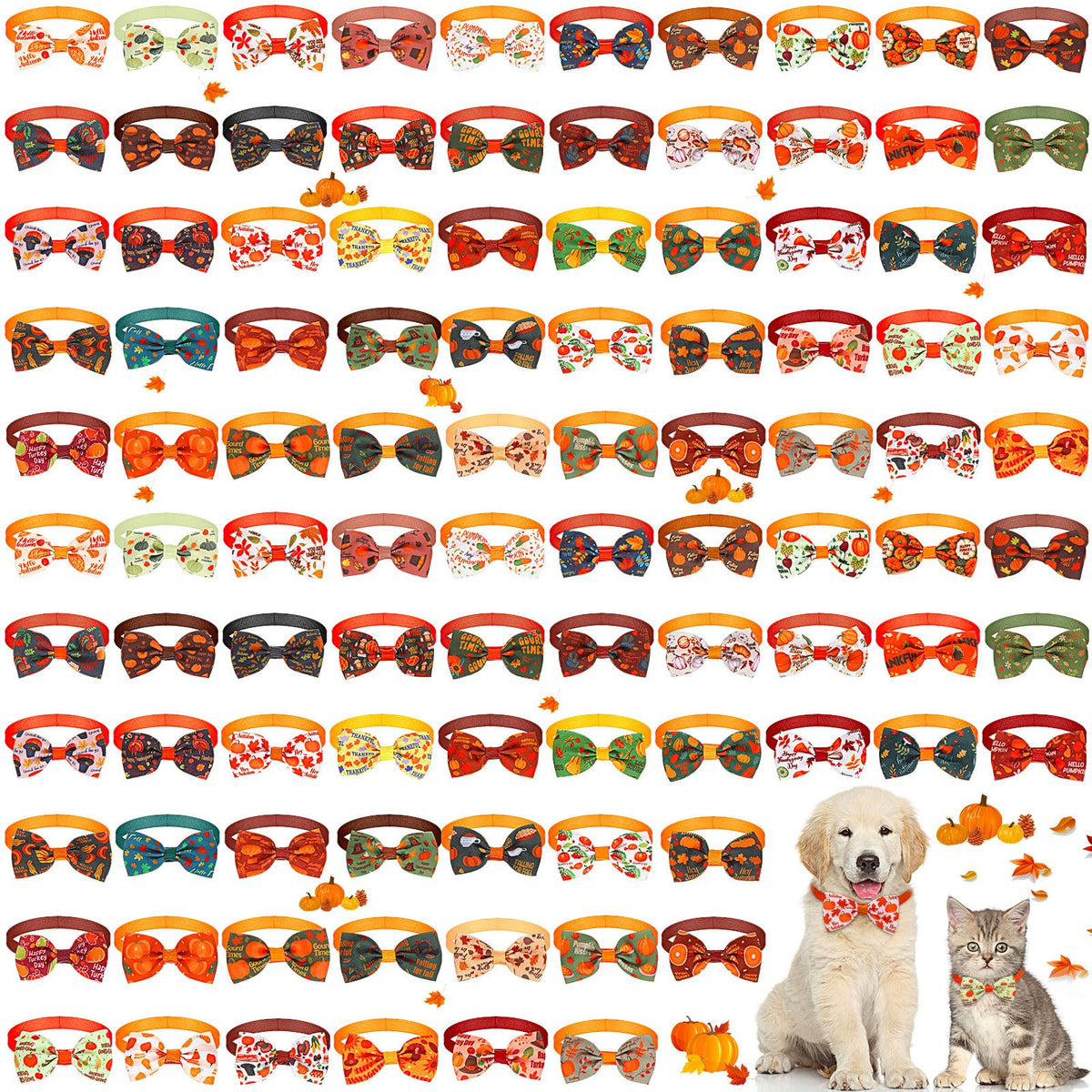 100 Pcs Fall Dog Bow Adjustable Pet Bowtie Collar E822023