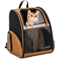 Brown Collapsible Pet Carrier Backpack with Ventilated Mesh A683077