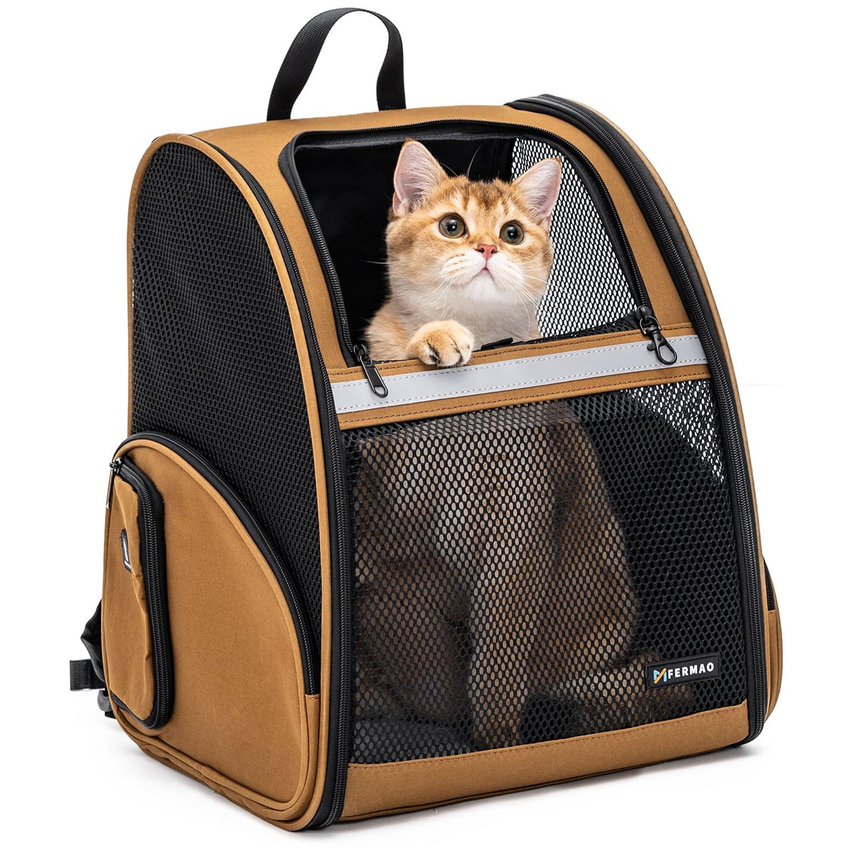 Brown Collapsible Pet Carrier Backpack with Ventilated Mesh A683077