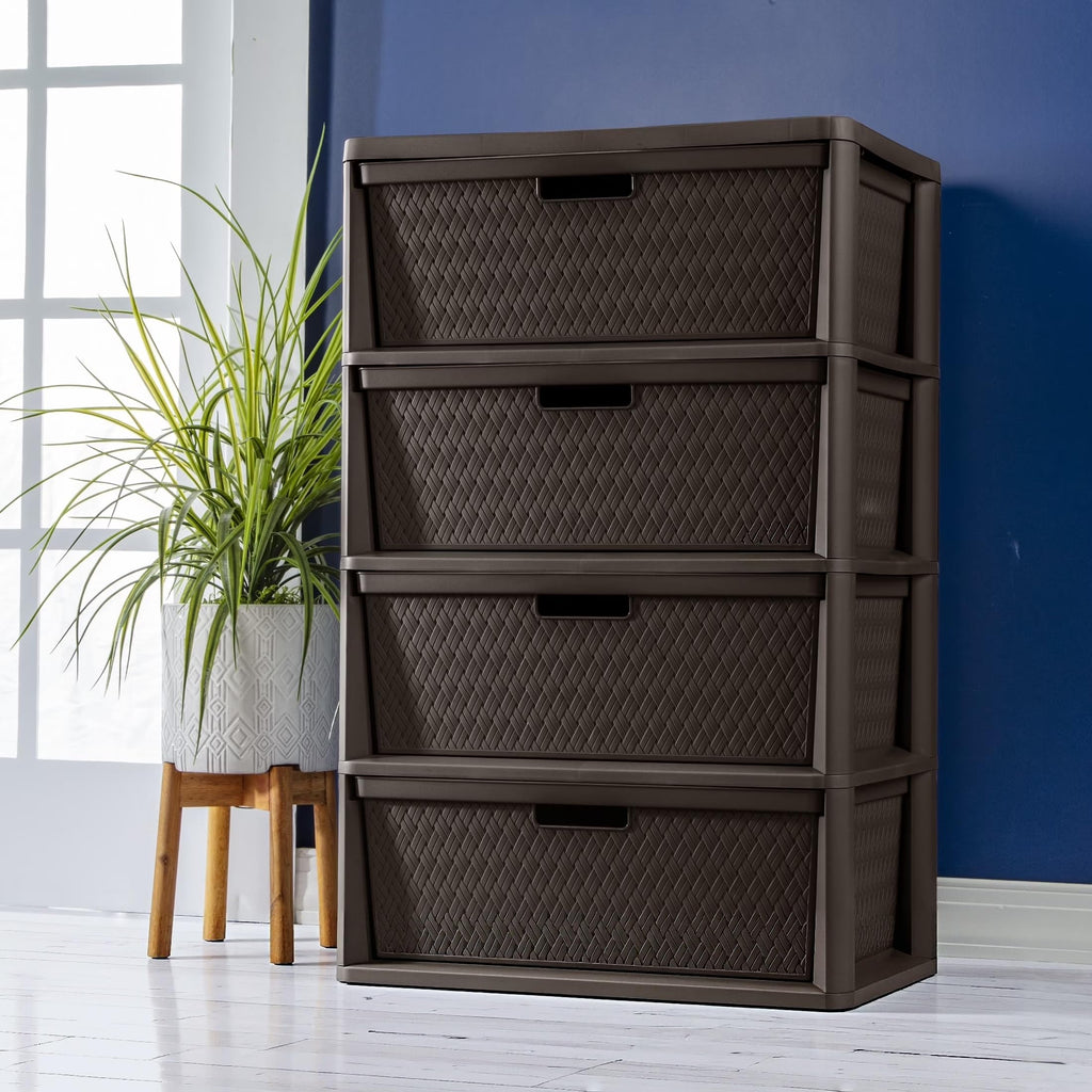 Brown 4 Drawer Plastic Storage Tower K18002