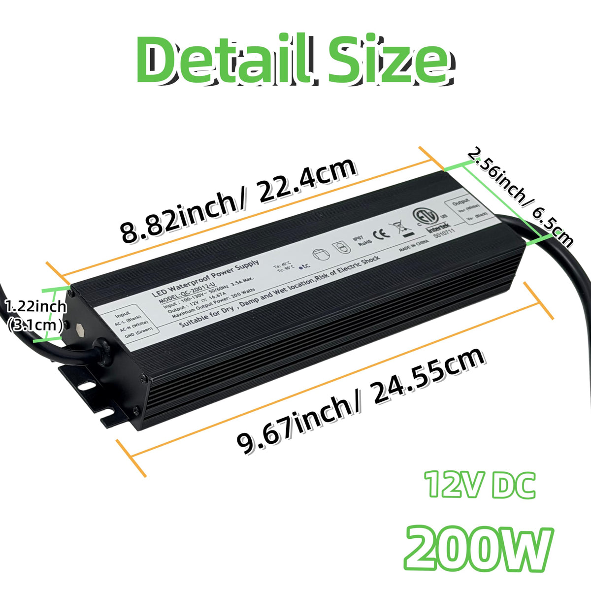 200W 12V DC Waterproof IP67 LED Driver Transformer C799