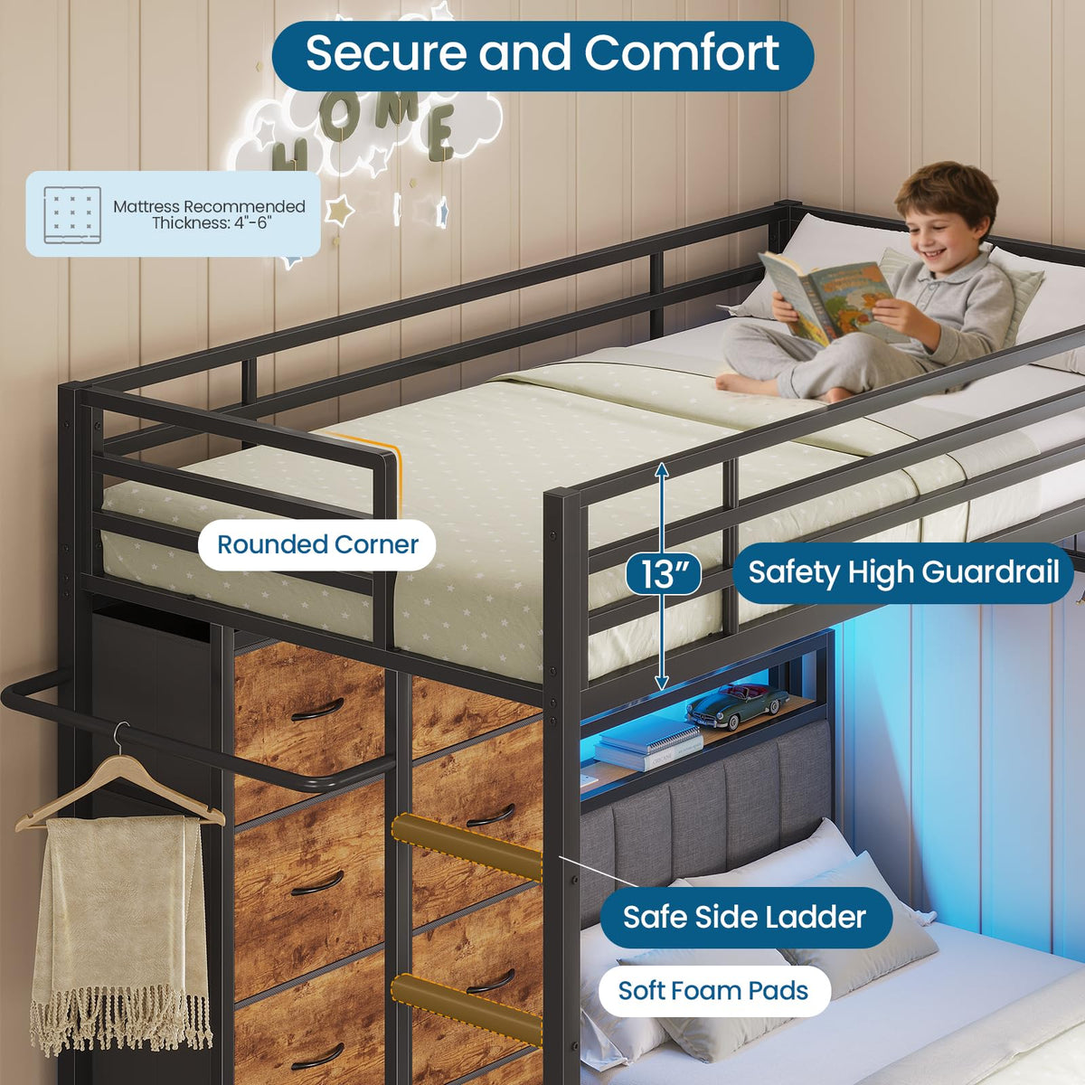 Twin Over Twin Bunk Bed with 8 Drawers and Storage Headboard G1068