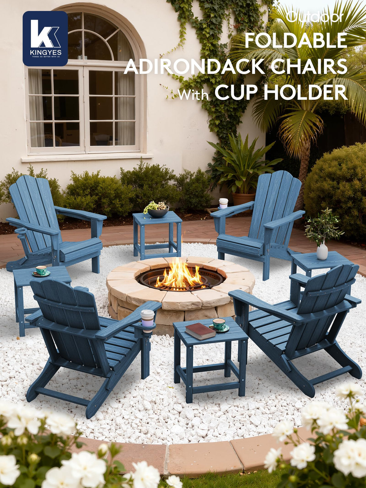 Folding Adirondack Chair Set of 2 with Cup Holder R579732