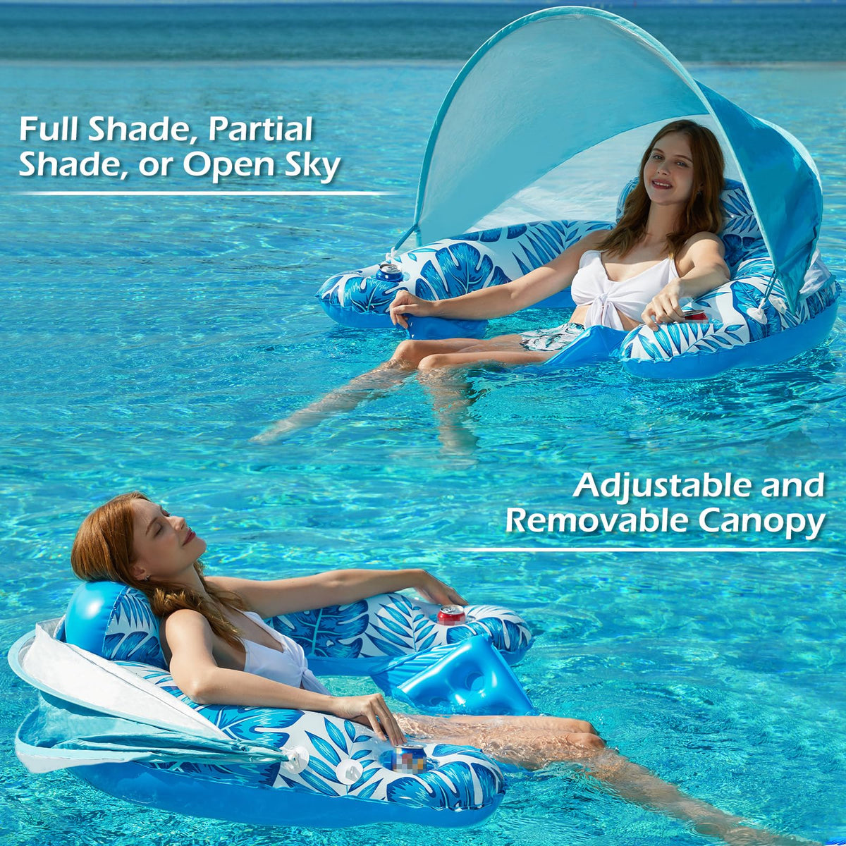 Inflatable Pool Float with Canopy and Cup Holders J188990