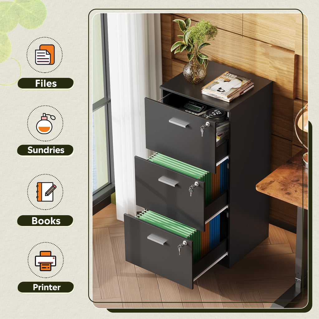 3 Drawer Wood File Cabinet with Lock V486003