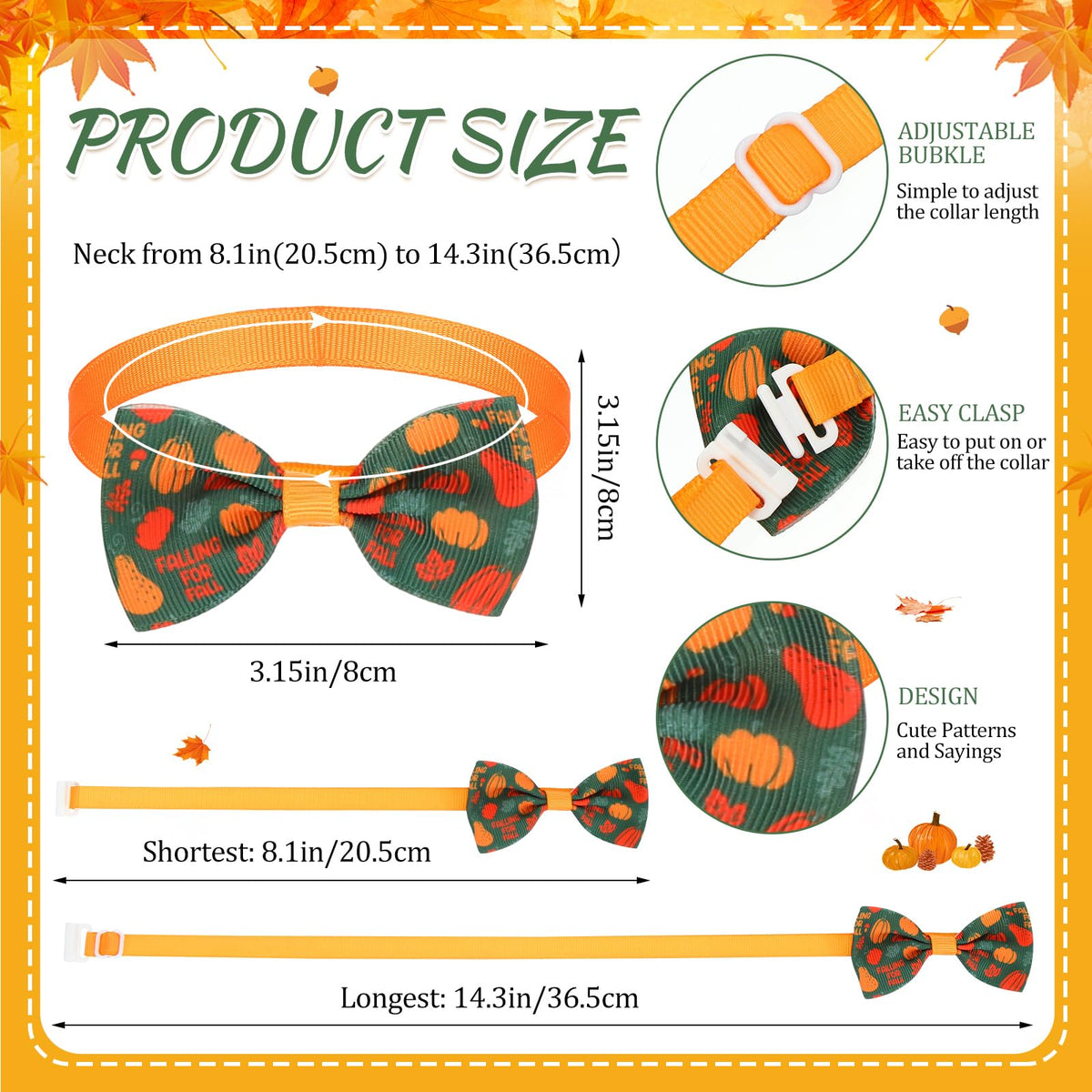 100 Pcs Fall Dog Bow Adjustable Pet Bowtie Collar E822023