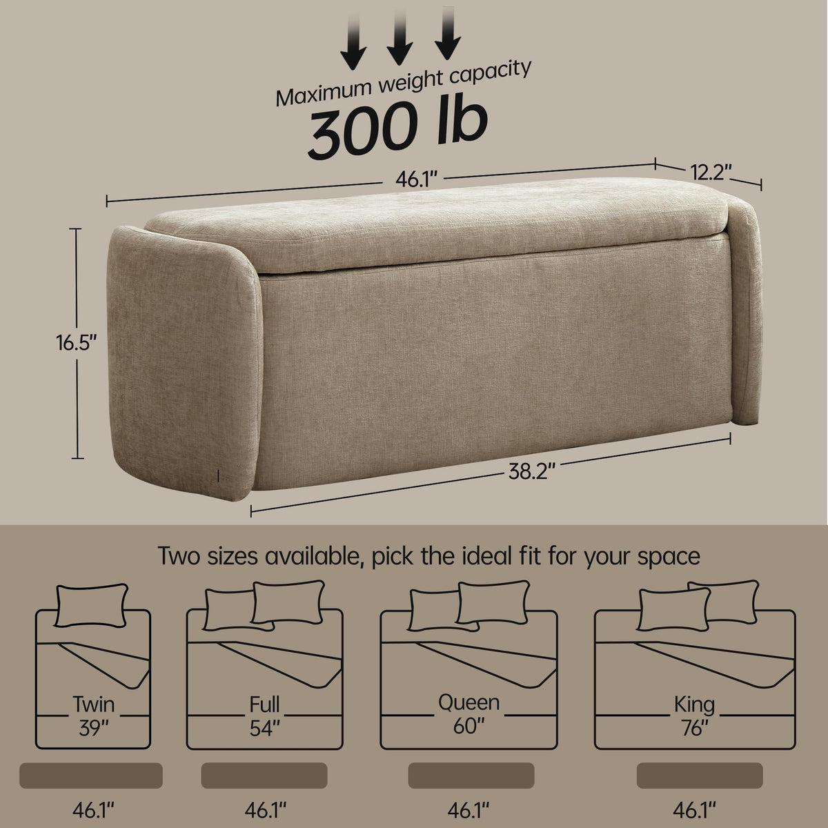 Khaki Upholstered Storage Bench V75555