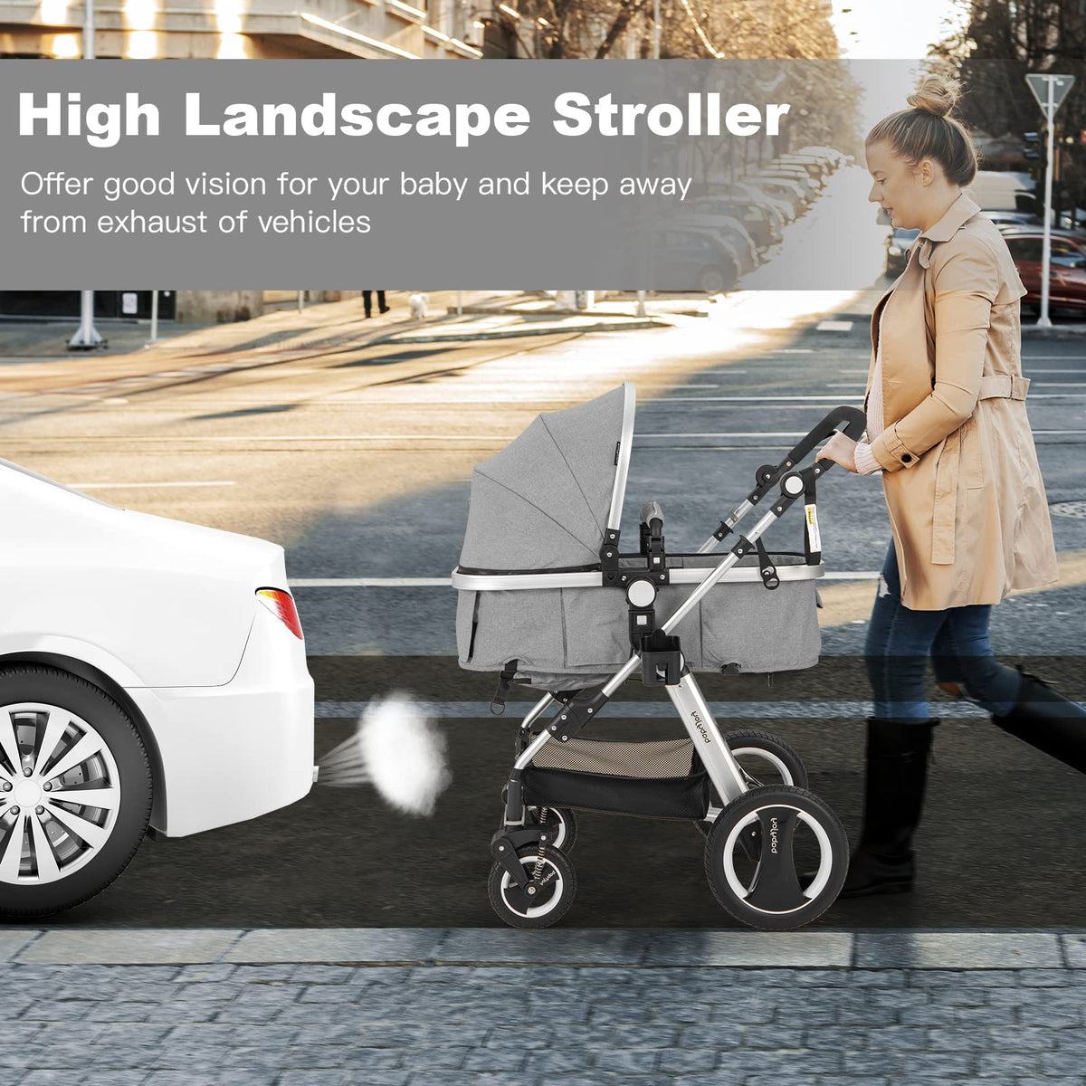 2-in-1 Convertible Bassinet Reclining Stroller H480