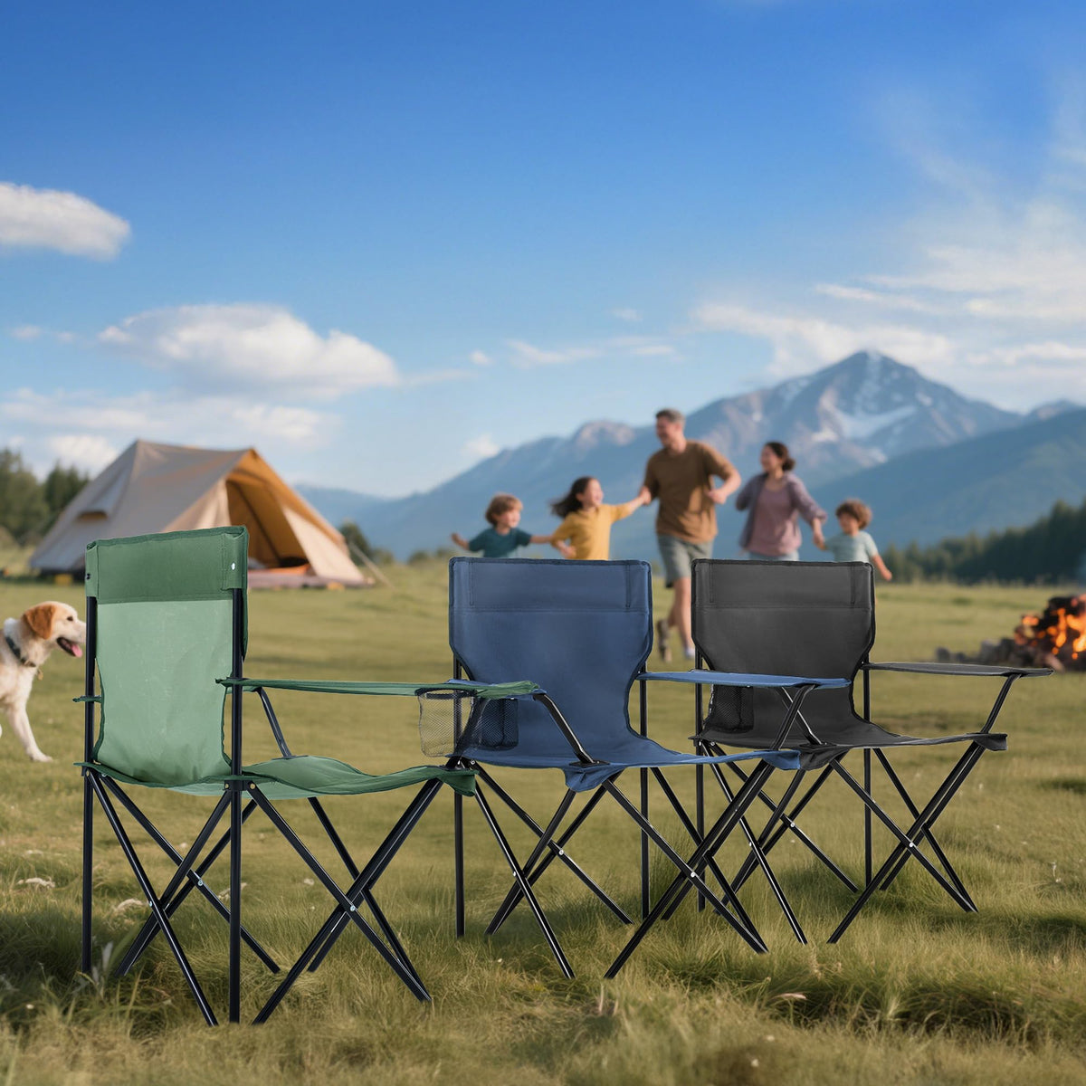 2-Pack Foldable Camping Chairs with Cup Holder, Carry Bag E248