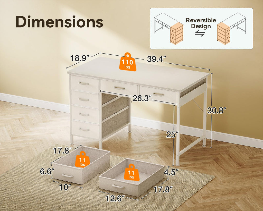 White Computer Desk with 6 Drawers G67626