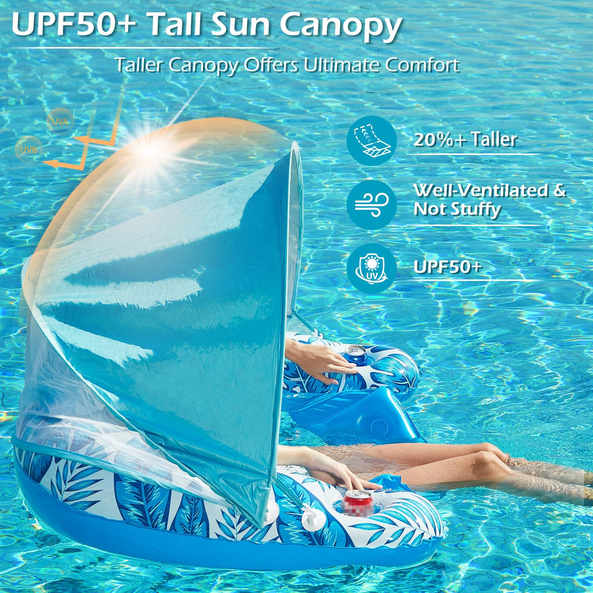 Inflatable Pool Float with Canopy and Cup Holders J188990