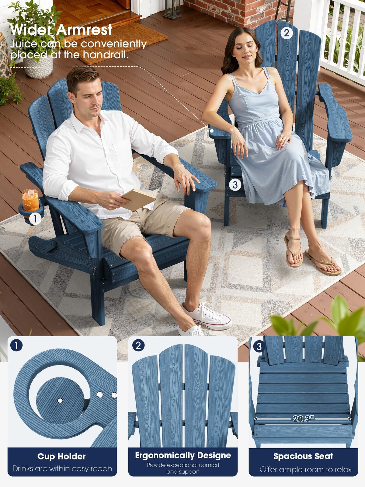 Folding Adirondack Chair Set of 2 with Cup Holder R579732