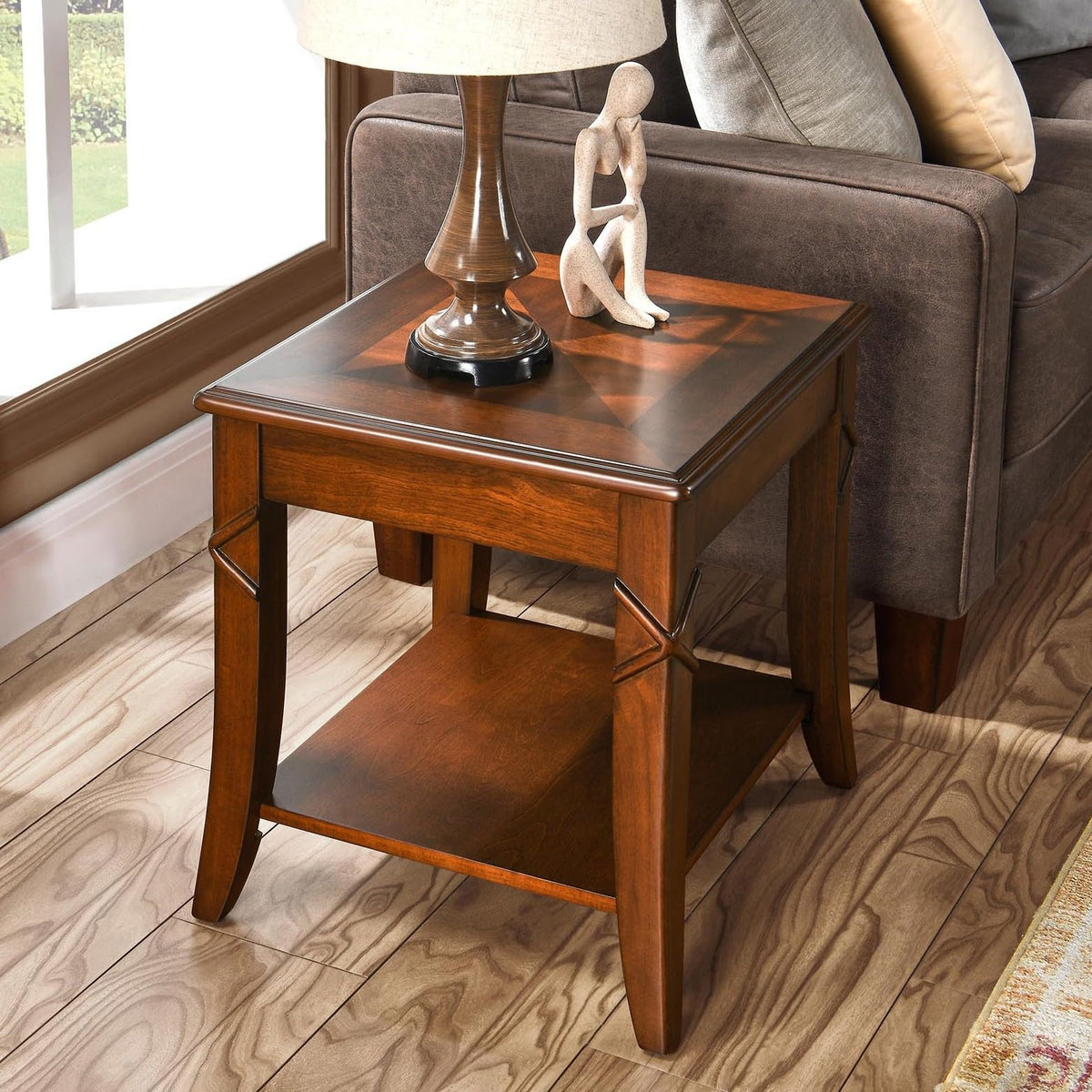 Solid Wood Side End Table with Storage Shelf O562650