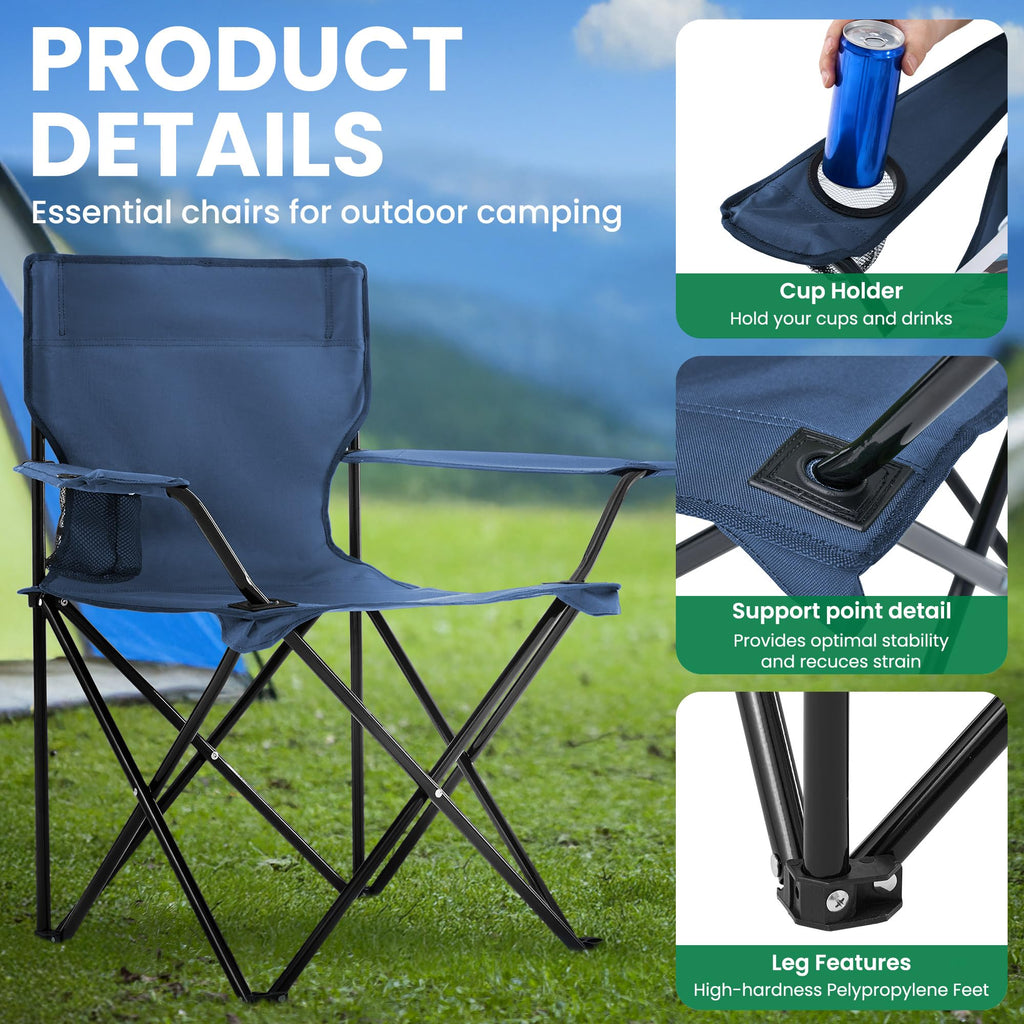 2-Pack Foldable Camping Chairs with Cup Holder, Carry Bag E248