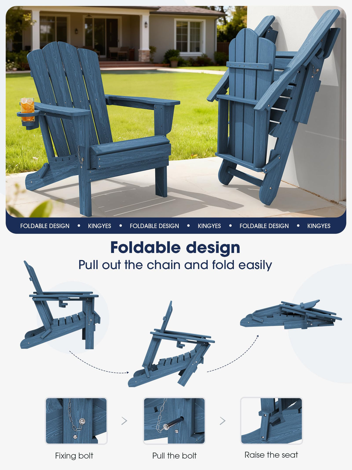 Folding Adirondack Chair Set of 2 with Cup Holder R579732