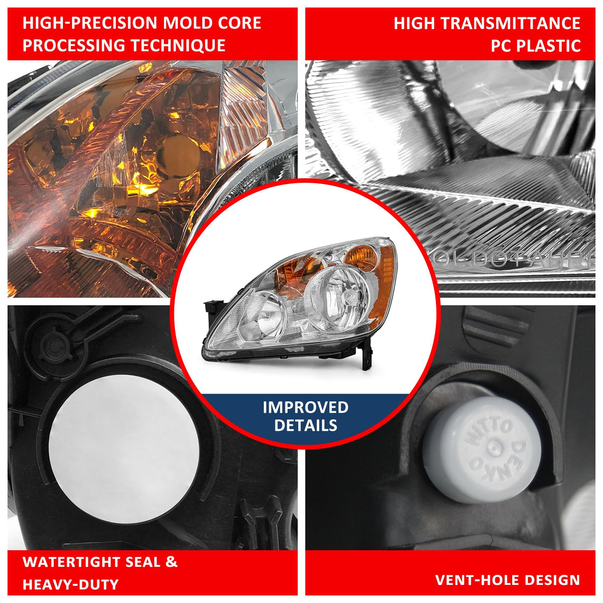 Headlight Chrome Housing Amber Reflector Replacement Pair F283405