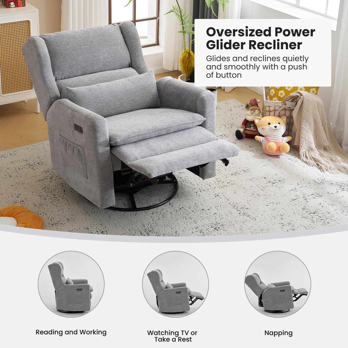 Oversized Swivel Rocker Recliner with Adjustable Headrest Z2279