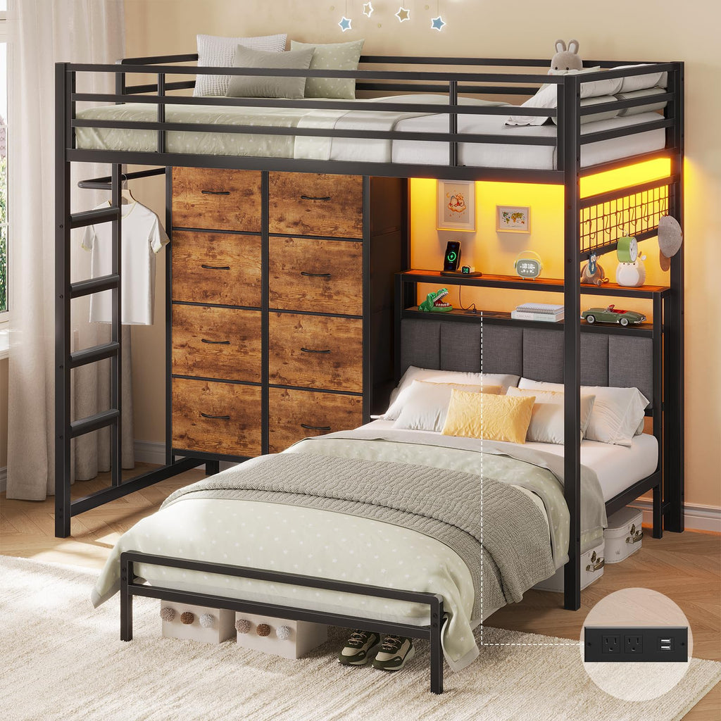 Twin Over Twin Bunk Bed with 8 Drawers and Storage Headboard G1068