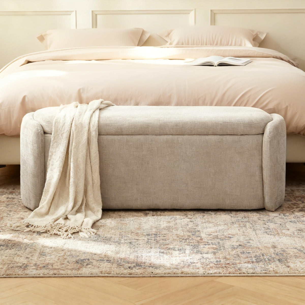 Khaki Upholstered Storage Bench V75555