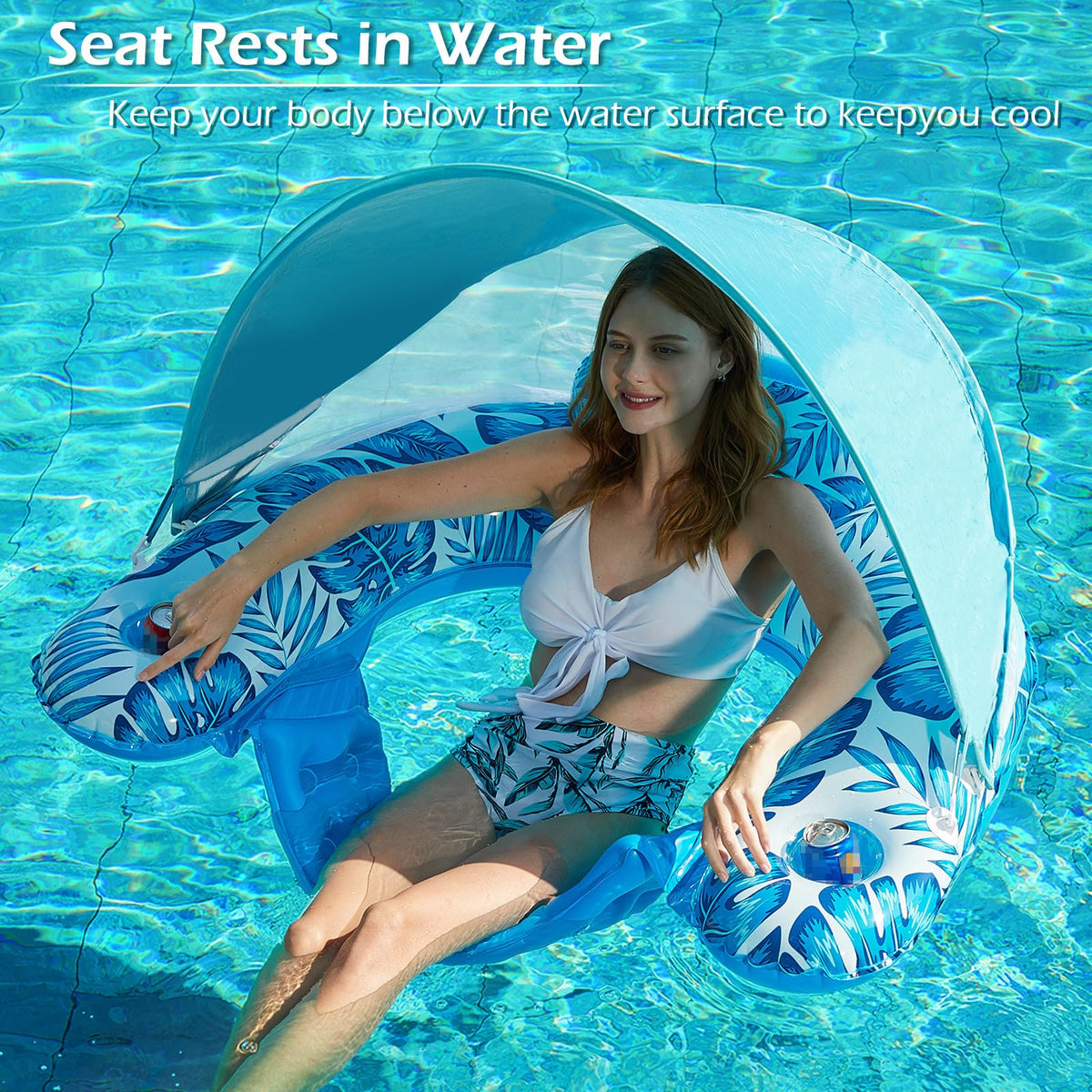 Inflatable Pool Float with Canopy and Cup Holders J188990