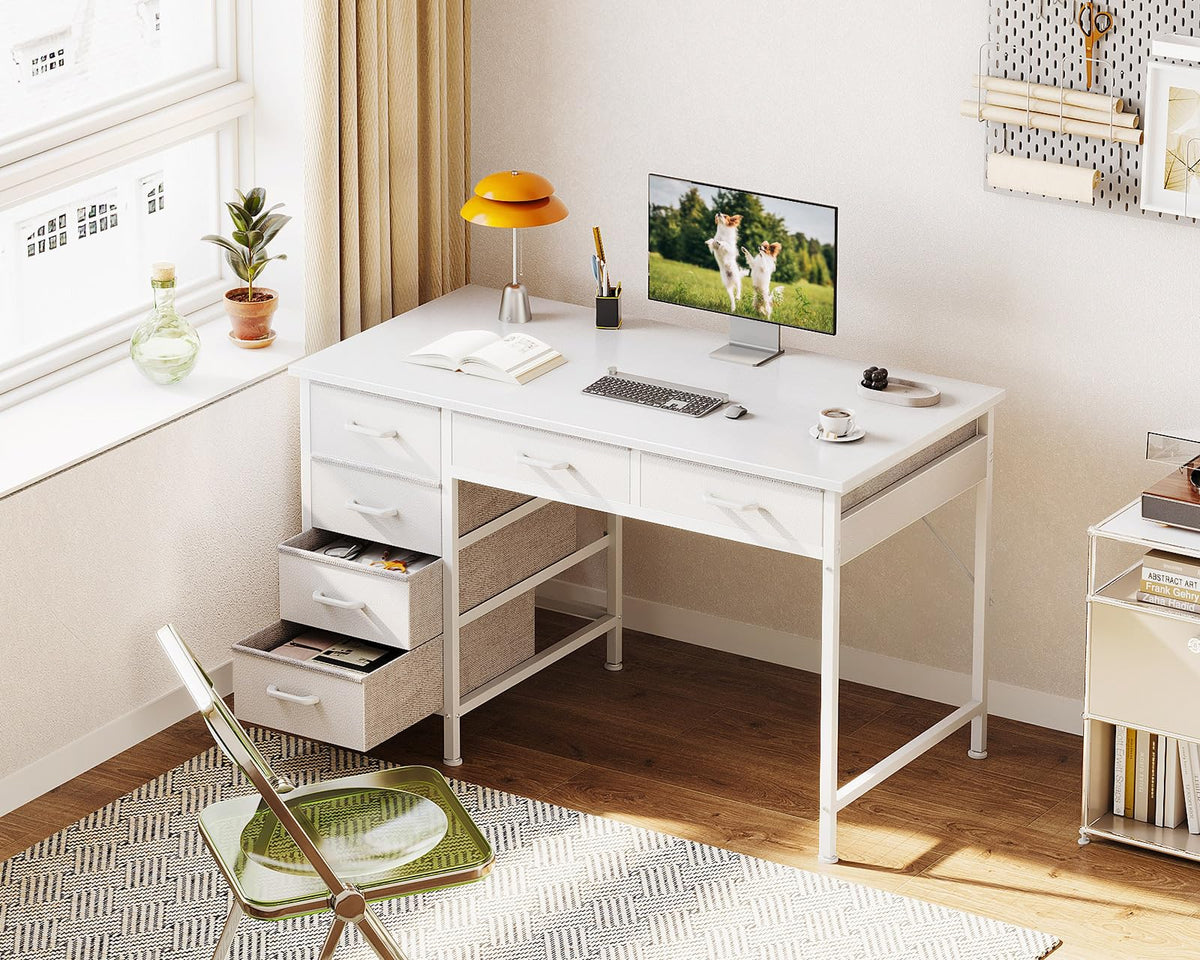 White Computer Desk with 6 Drawers G67626