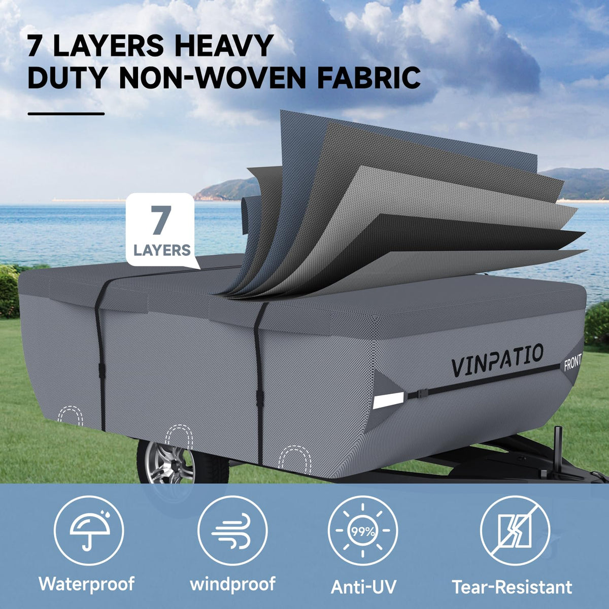 Waterproof Anti-UV Pop Up Camper Cover Fits 14'-16' Trailers P421731
