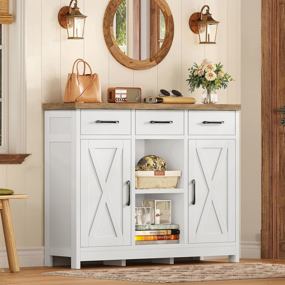 White Storage Cabinet with 3 Drawers and 2 Doors P387377