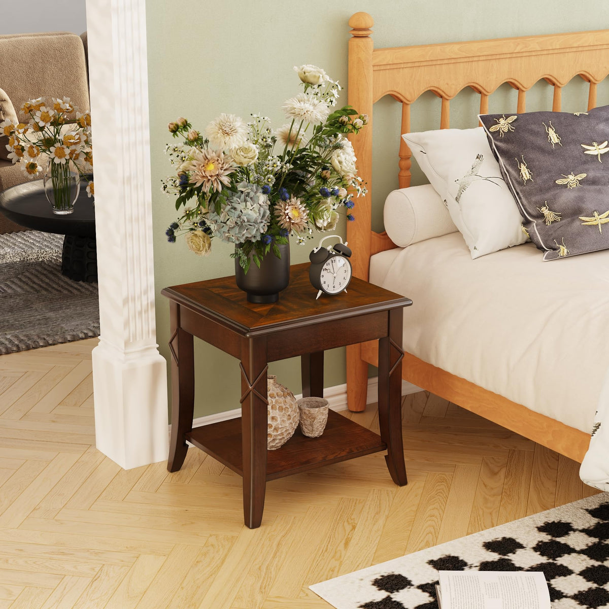 Solid Wood Side End Table with Storage Shelf O562650