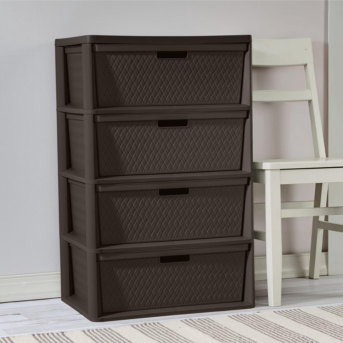 Brown 4 Drawer Plastic Storage Tower K18002