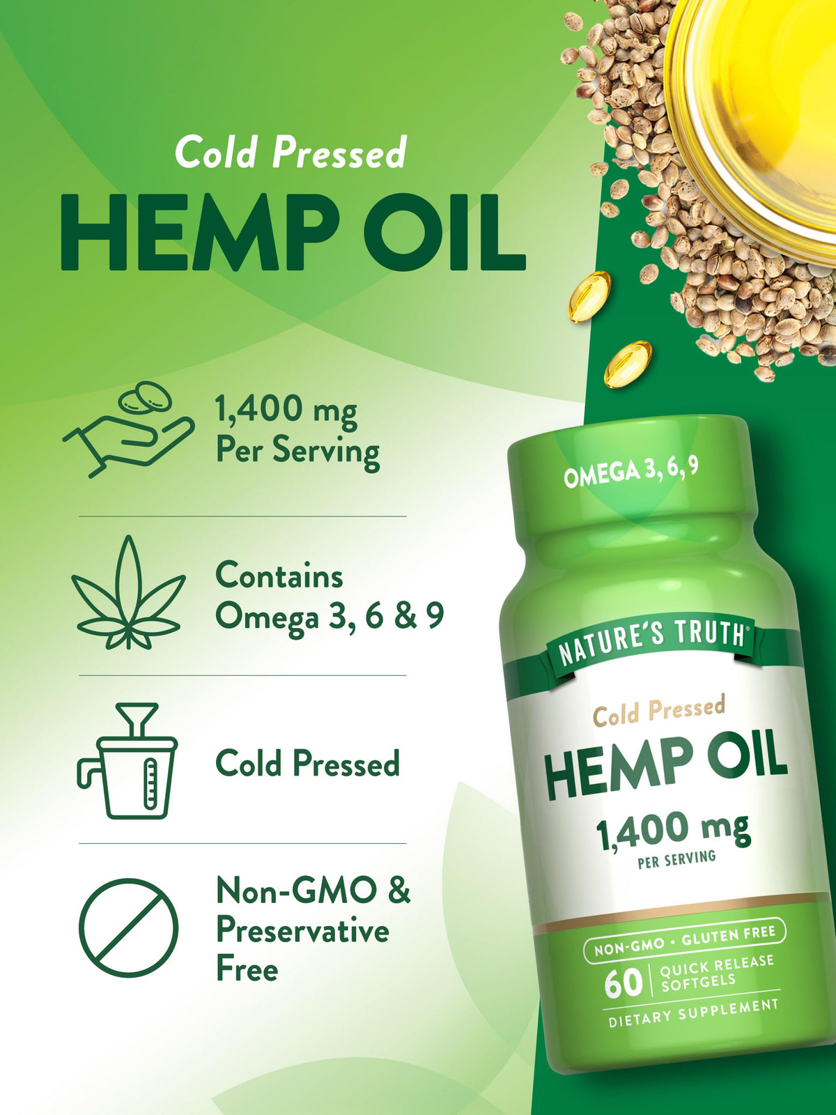 Hemp Oil Softgels 1400mg 60 Count Z194390