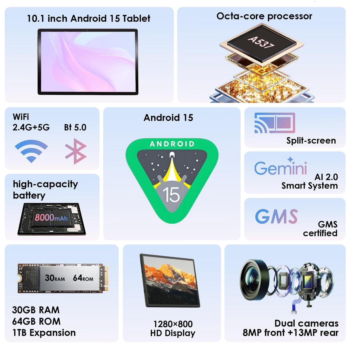 Android 15 Tablet 10.1 inch with Drop-proof Case Y492