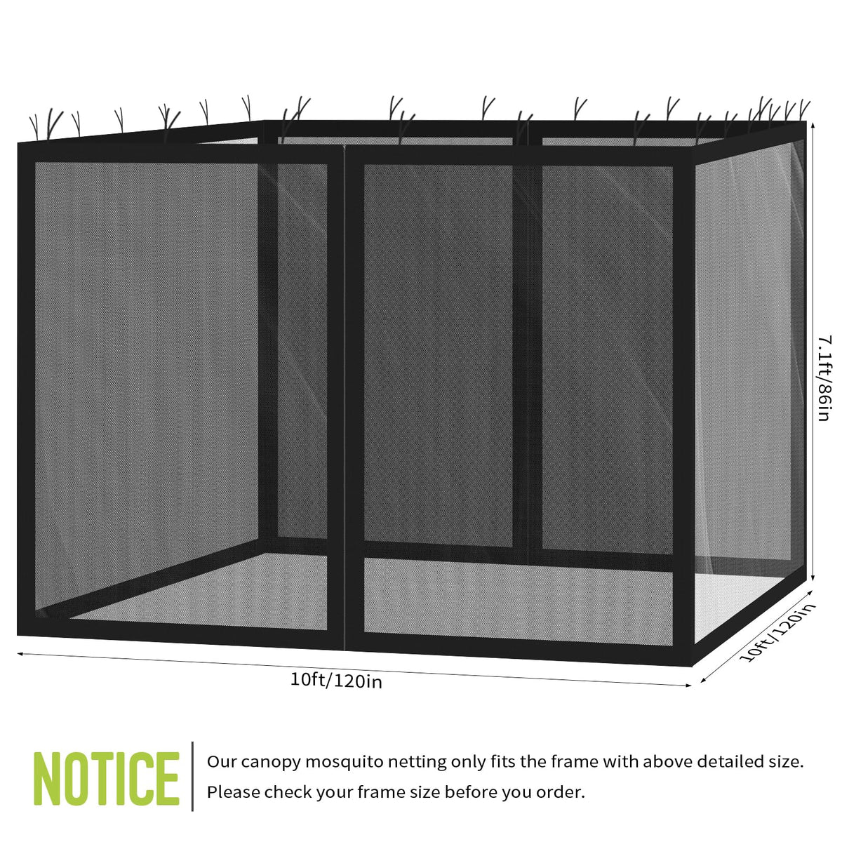 10x10 ft Black Mosquito Netting Canopy Enclosure M668