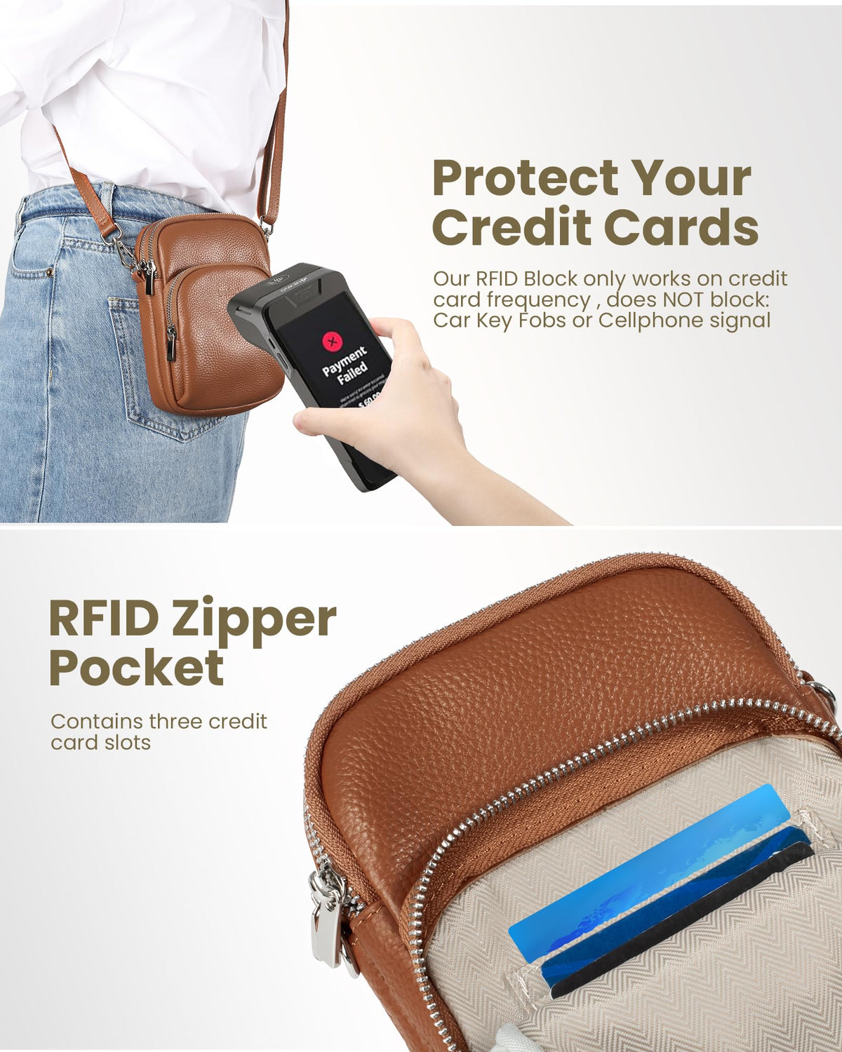 Small Genuine Leather Crossbody Bag with RFID Blocking Card Slots Z356