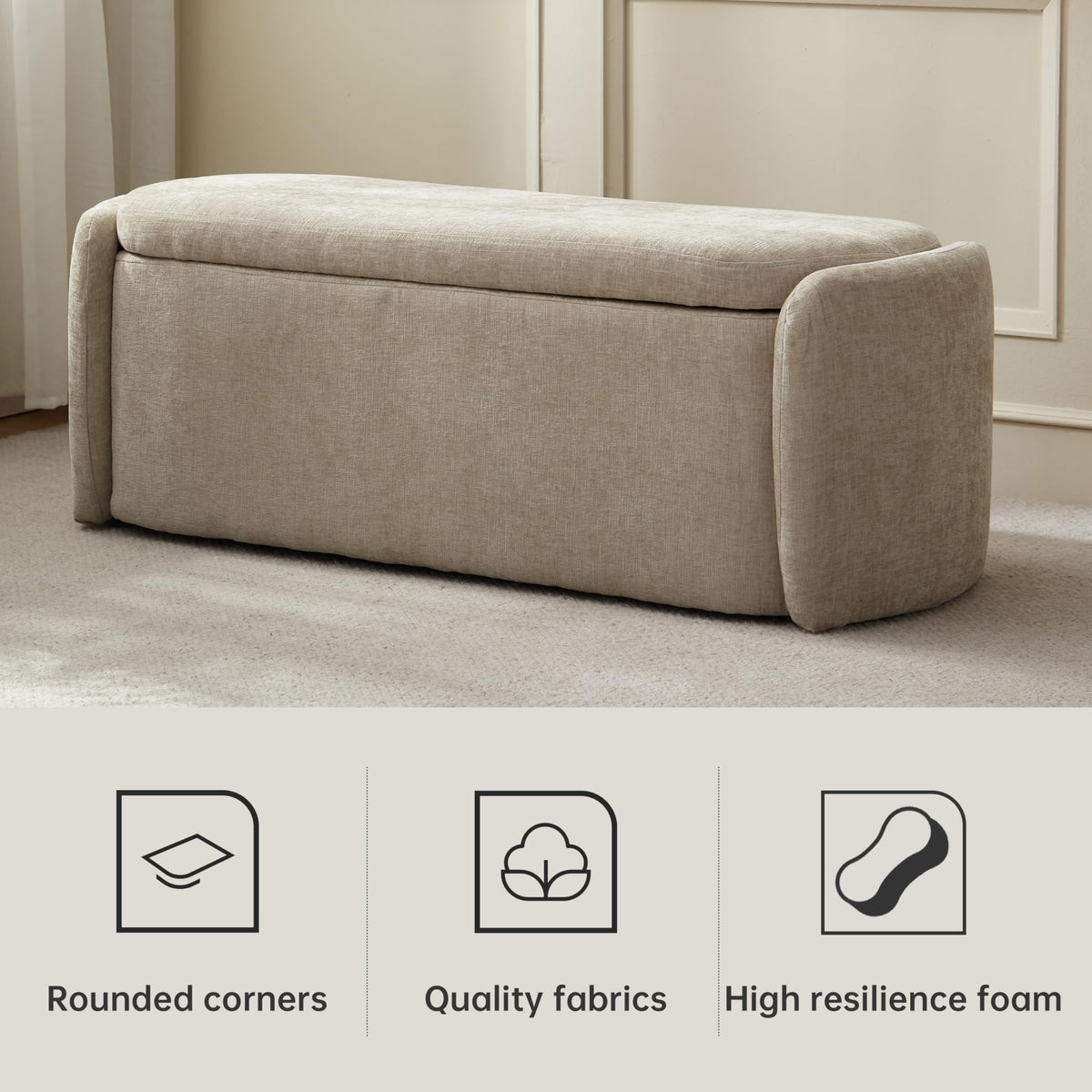 Khaki Upholstered Storage Bench V75555